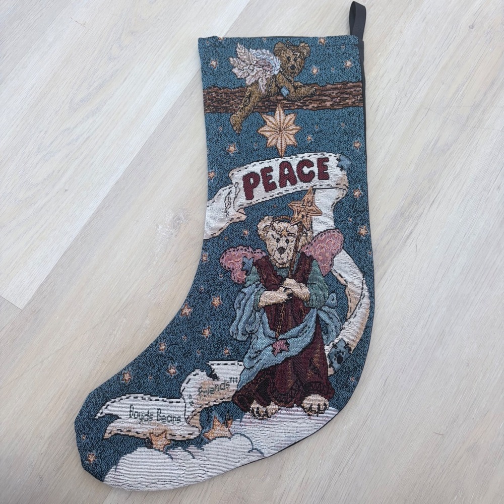 Boyds Bears Tapestry Christmas Stocking Peace Angel Bear Starry Night Vintage